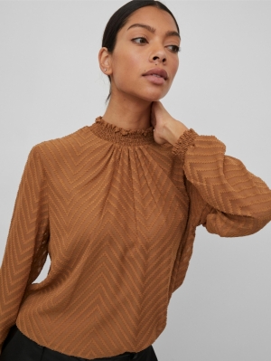 VIMICHELLE L-S HIGH NECK TOP-2 273595 Toasted