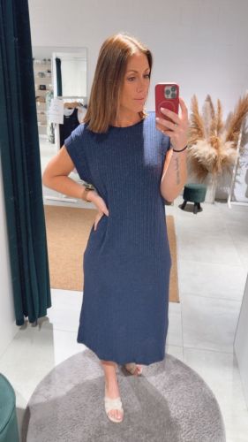 PCLENA SS MIDI DRESS JRS 217810 Maritime
